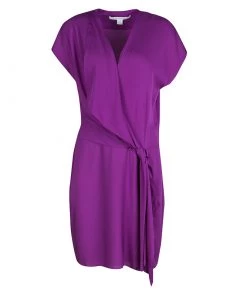 Diane Von Furstenberg Purple Silk Draped Balisi Dress L For Women