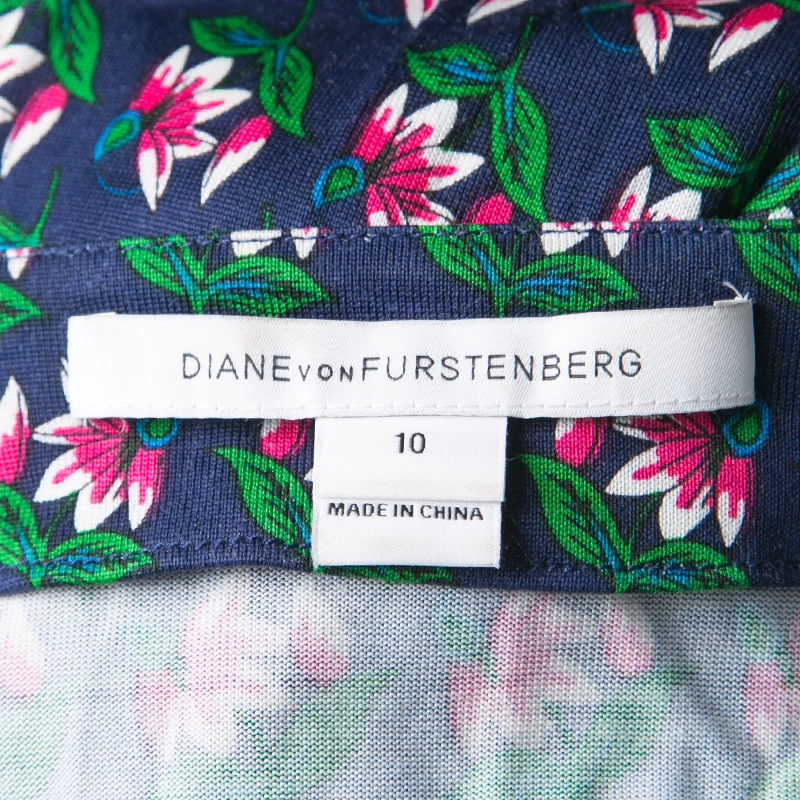 Diane Von Furstenberg Navy Blue Zen Floral Print Irina Wrap Dress L For Women 5 Diane Von Furstenberg Navy Blue Zen Floral Print Irina Wrap Dress L For Women - Image 5