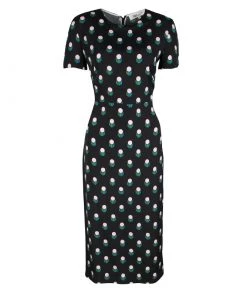 Diane Von Furstenberg Black Printed Short Sleeve Dress M For Women