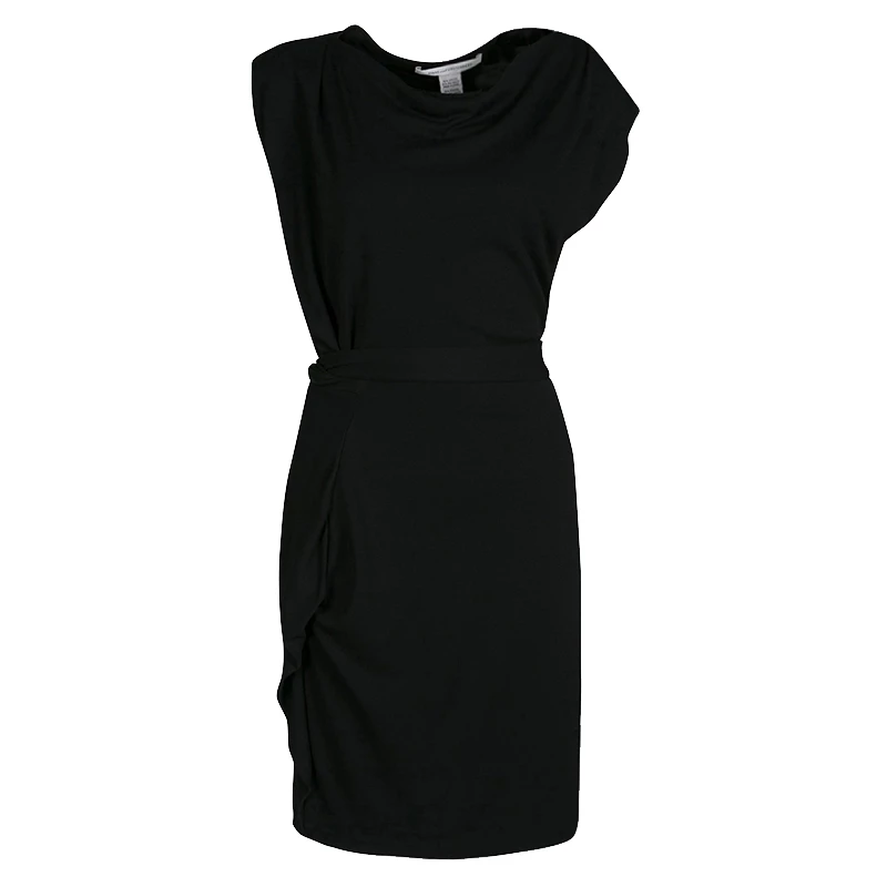 Diane Von Furstenberg Black Cowl Neck Waist Tie Detail Phiala Dress M For Women 1 Diane Von Furstenberg Black Cowl Neck Waist Tie Detail Phiala Dress M For Women