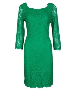Diane Von Furstenberg Green Zarita Long Sleeve Lace Dress L For Women