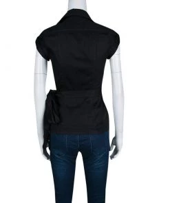 Diane Von Furstenberg Black Cotton Contrast Stitch Detail Wrap Shirt XS For Women -Diane Von Furstenberg shop luxury women diane von furstenberg used clothes p139917 0003