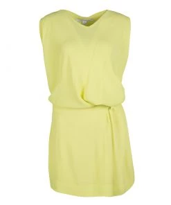 Diane Von Furstenberg Yellow Sleeveless Drop Waist Belted Gagon Dress S For Women