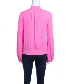 Diane Von Furstenberg Neon Pink Silk Mandarin Collar Long Sleeve Baire Top S For Women -Diane Von Furstenberg shop luxury women diane von furstenberg used clothes p141174 0003
