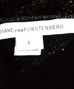 Diane Von Furstenberg Black Lurex Knit Long Sleeve Wrap Dress L For Women -Diane Von Furstenberg shop luxury women diane von furstenberg used clothes p143664 0006