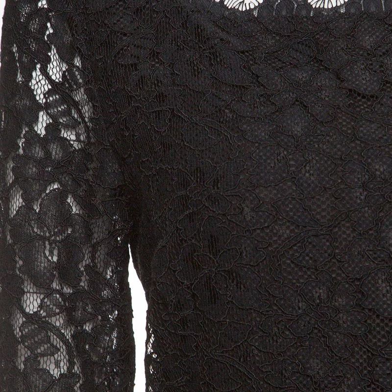 Diane Von Furstenberg Black Floral Lace Scallop Trim Detail Zarita Maxi Dress L For Women 4 Diane Von Furstenberg Black Floral Lace Scallop Trim Detail Zarita Maxi Dress L For Women - Image 4