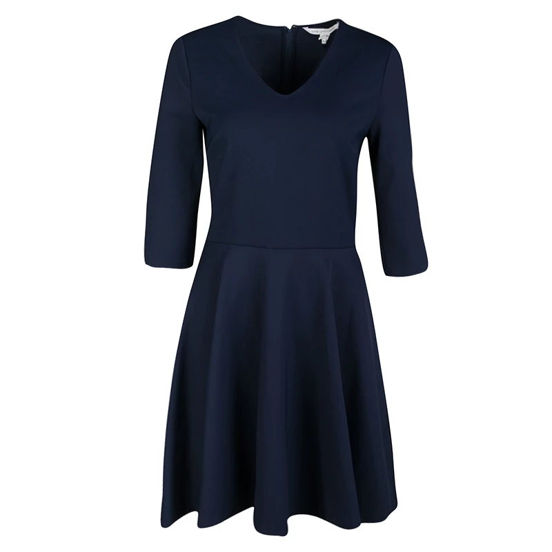 Diane Von Furstenberg Navy Blue V-Neck Jeannie Dress M For Women 1 Diane Von Furstenberg Navy Blue V-Neck Jeannie Dress M For Women