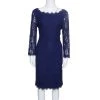 Diane Von Furstenberg Navy Blue Zarita Long Sleeve Lace Dress L For Women