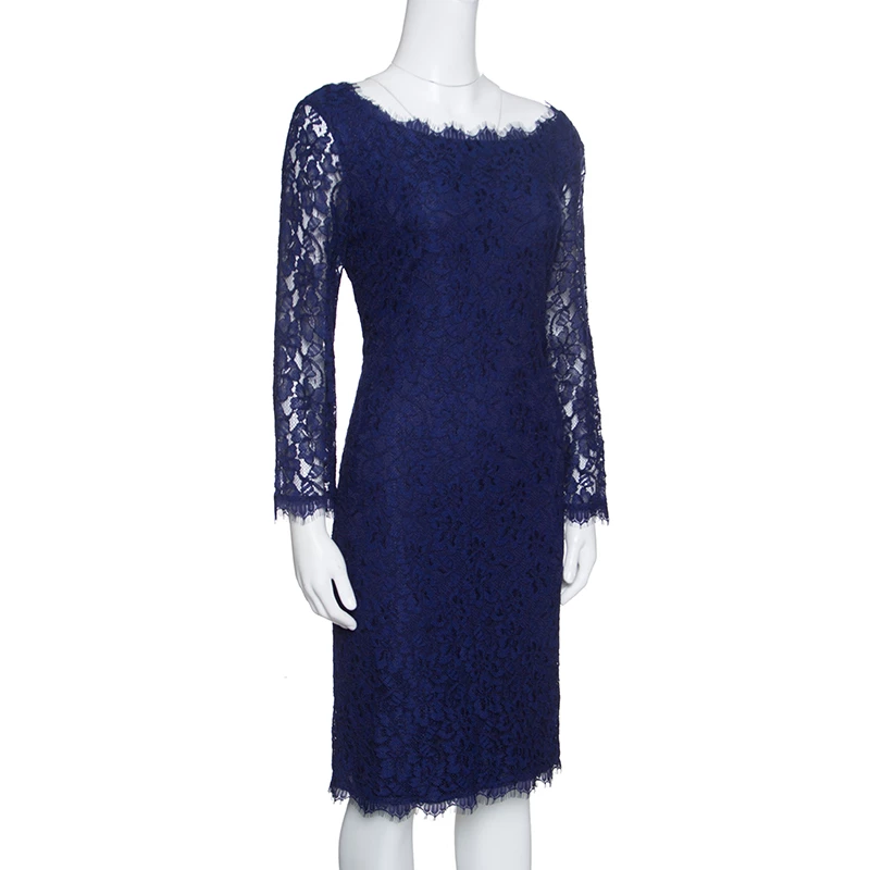 Diane Von Furstenberg Navy Blue Zarita Long Sleeve Lace Dress L For Women 2 Diane Von Furstenberg Navy Blue Zarita Long Sleeve Lace Dress L For Women - Image 2