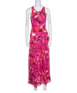 Diane Von Furstenberg Pink Silk Eden Garden Printed Davina Maxi Dress S For Women