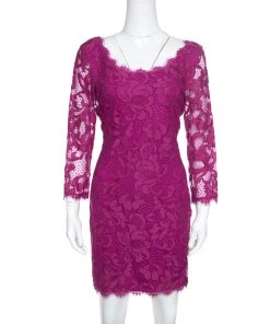 Diane Von Furstenberg Berry Pink Floral Lace Zarita Scoop Dress M For Women