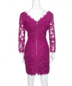 Diane Von Furstenberg Berry Pink Floral Lace Zarita Scoop Dress M For Women -Diane Von Furstenberg shop luxury women diane von furstenberg used clothes p156109 0003