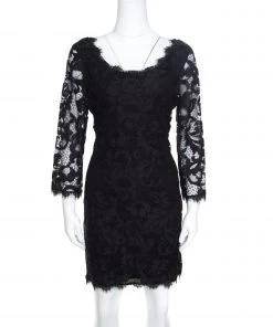 Diane Von Furstenberg Black Floral Lace Zarita Scoop Dress L For Women