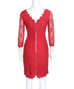 Diane Von Furstenberg Red Lace Long Sleeve Colleen Dress S For Women -Diane Von Furstenberg shop luxury women diane von furstenberg used clothes p156705 0003