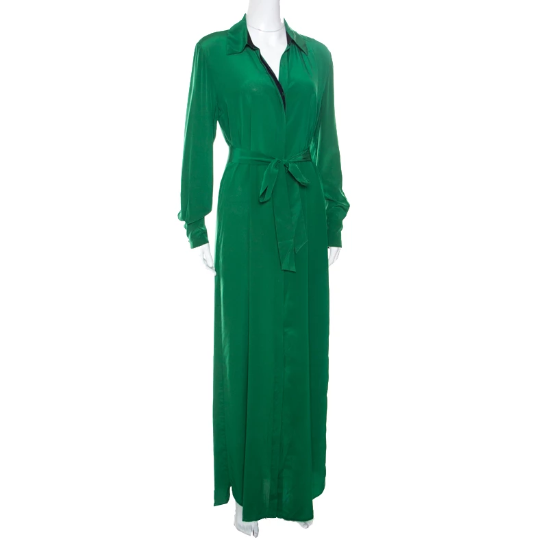 Diane Von Furstenberg Green Silk Belted Long Sleeve Shirt Dress S For Women 2 Diane Von Furstenberg Green Silk Belted Long Sleeve Shirt Dress S For Women - Image 2