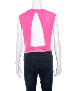 Diane Von Furstenberg Candy Pink Peated Plunge Neck Akahana Top XS For Women -Diane Von Furstenberg shop luxury women diane von furstenberg used clothes p161226 0003