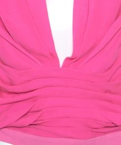 Diane Von Furstenberg Candy Pink Peated Plunge Neck Akahana Top XS For Women -Diane Von Furstenberg shop luxury women diane von furstenberg used clothes p161226 0004