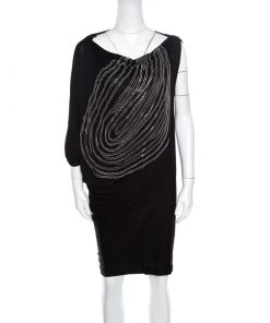 Diane Von Furstenberg Black Asymmetric Sleeve Wilma Joon Dress XS For Women