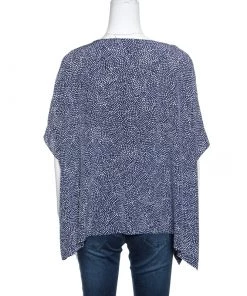 Diane Von Furstenberg Navy Blue And White Dotted Silk Dolman Sleeve Top S For Women -Diane Von Furstenberg shop luxury women diane von furstenberg used clothes p162745 004