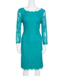 Diane Von Furstenberg Green Zarita Long Sleeve Lace Dress M For Women
