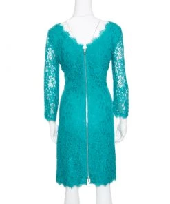 Diane Von Furstenberg Green Zarita Long Sleeve Lace Dress M For Women -Diane Von Furstenberg shop luxury women diane von furstenberg used clothes p166150 003