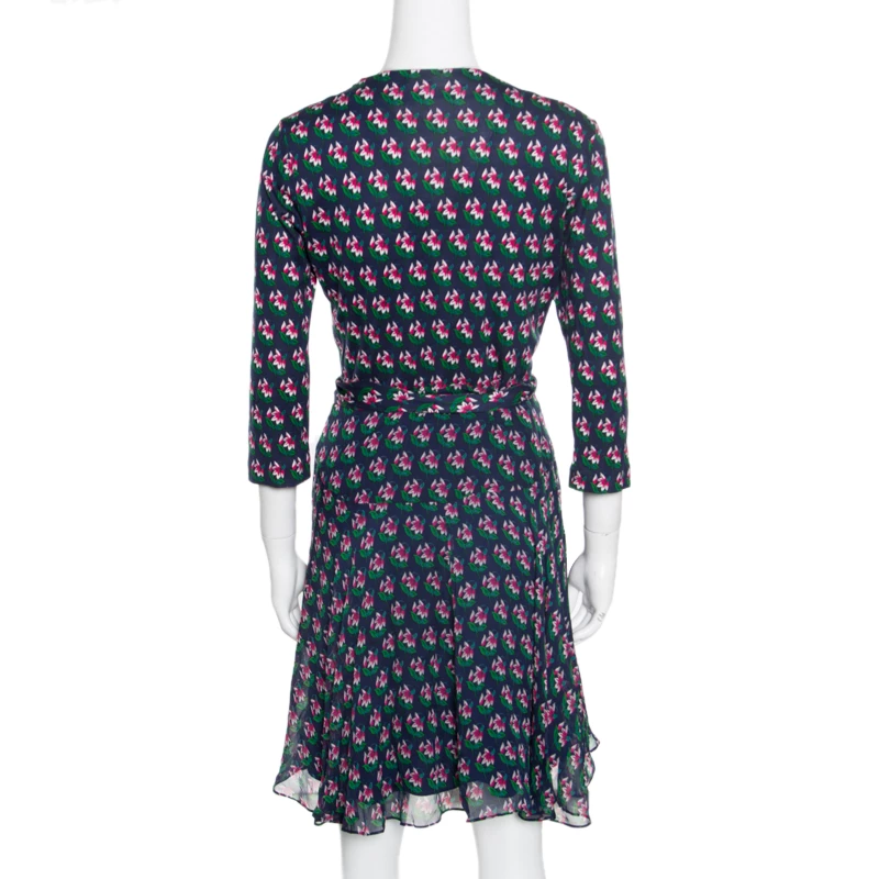 Diane Von Furstenberg Navy Blue Zen Floral Print Irina Wrap Dress M For Women 3 Diane Von Furstenberg Navy Blue Zen Floral Print Irina Wrap Dress M For Women - Image 3