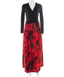 Diane Von Furstenberg Black And Red Floral Print Kailey Wrap Gown S For Women