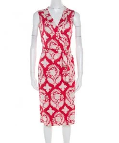 Diane Von Furstenberg Red Floral Printed New Yahzi Short Wrap Dress L For Women