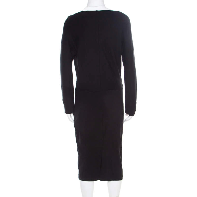Diane Von Furstenberg Black Knit Twist Front Detail Long Sleeve Eleonora Dress L For Women 3 Diane Von Furstenberg Black Knit Twist Front Detail Long Sleeve Eleonora Dress L For Women - Image 3