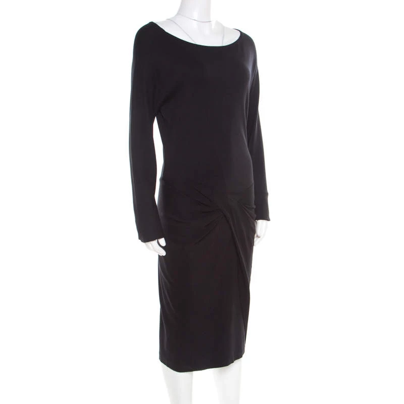 Diane Von Furstenberg Black Knit Twist Front Detail Long Sleeve Eleonora Dress L For Women 2 Diane Von Furstenberg Black Knit Twist Front Detail Long Sleeve Eleonora Dress L For Women - Image 2