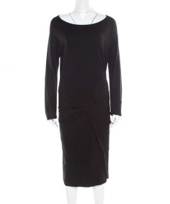 Diane Von Furstenberg Black Knit Twist Front Detail Long Sleeve Eleonora Dress L For Women