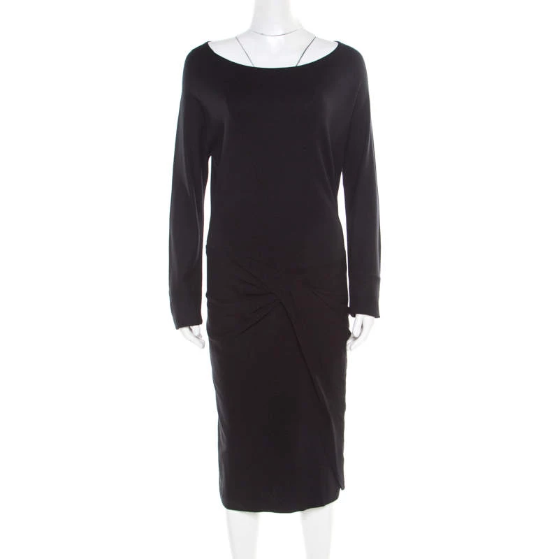Diane Von Furstenberg Black Knit Twist Front Detail Long Sleeve Eleonora Dress L For Women 1 Diane Von Furstenberg Black Knit Twist Front Detail Long Sleeve Eleonora Dress L For Women