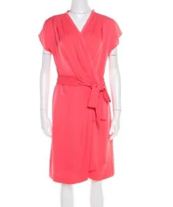 Diane Von Furstenberg Pink Nectar Pleated Trim Mateo Belted Silk Dress M For Women