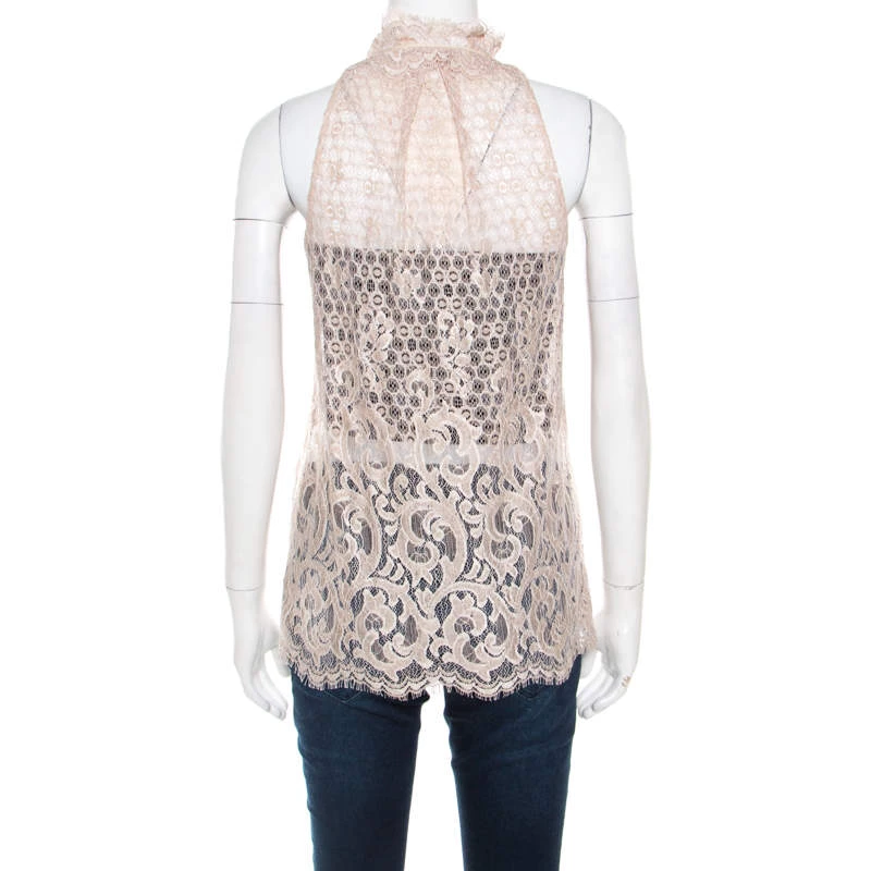 Diane Von Furstenberg Beige Floral Lace Ruffle Trim Sleeveless Olvida Top S For Women 3 Diane Von Furstenberg Beige Floral Lace Ruffle Trim Sleeveless Olvida Top S For Women - Image 3