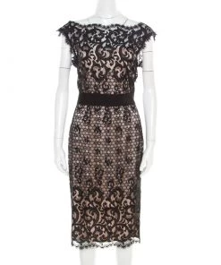 Diane Von Furstenberg Black And Blush Pink Floral Lace Norfolk Dress S For Women