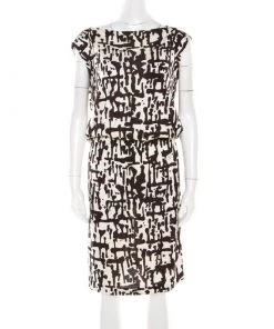 Diane Von Furstenberg Brown And White Printed Silk Jersey Boat Neck Dress M For Women