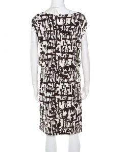 Diane Von Furstenberg Brown And White Printed Silk Jersey Boat Neck Dress M For Women -Diane Von Furstenberg shop luxury women diane von furstenberg used clothes p184297 007