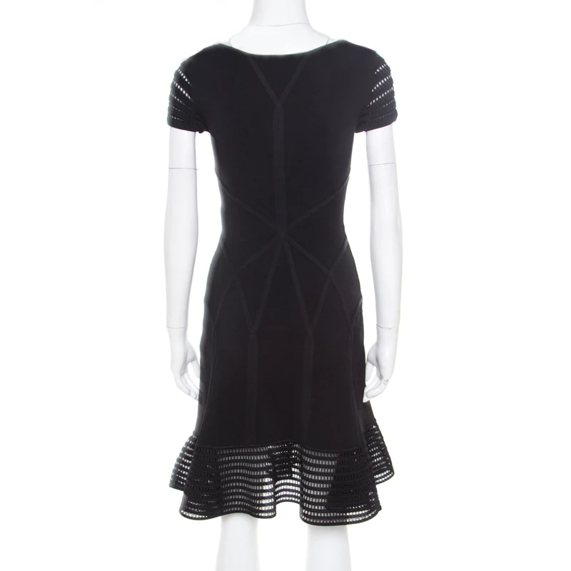 Diane Von Furstenberg Black Knit Perforated Trim Fit And Flare St.Petersburg Dress XS For Women 3 Diane Von Furstenberg Black Knit Perforated Trim Fit And Flare St.Petersburg Dress XS For Women - Image 3