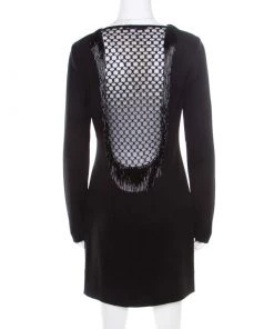 Diane Von Furstenberg Black Fringe Embellished Lace Back Detail Margherita Dress M For Women -Diane Von Furstenberg shop luxury women diane von furstenberg used clothes p186116 001