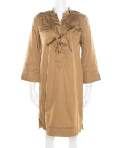 Diane Von Furstenberg Camel Brown Cotton Neck Tie Detail Damani Dress M For Women