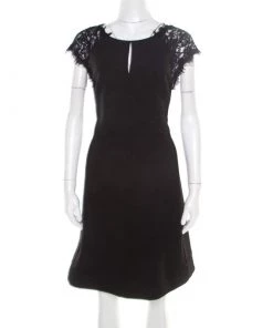 Diane Von Furstenberg Black Floral Lace Bodice Detail Maddie Dress L For Women
