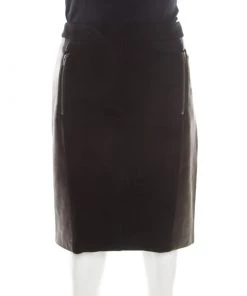 Diane Von Furstenberg Black Contrast Leather Panel Detail Lisa Pencil Skirt S For Women