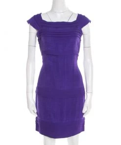 Diane Von Furstenberg Purple Pleated Silk Square Neck Merle Dress S For Women