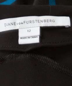 Diane Von Furstenberg Black And Blue Printed Wool And Silk Jewel Wrap Dress L For Women -Diane Von Furstenberg shop luxury women diane von furstenberg used clothes p195624 003