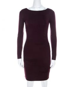 Diane Von Furstenberg Burgundy Cotton Jersey Fitted Joy Dress XS For Women