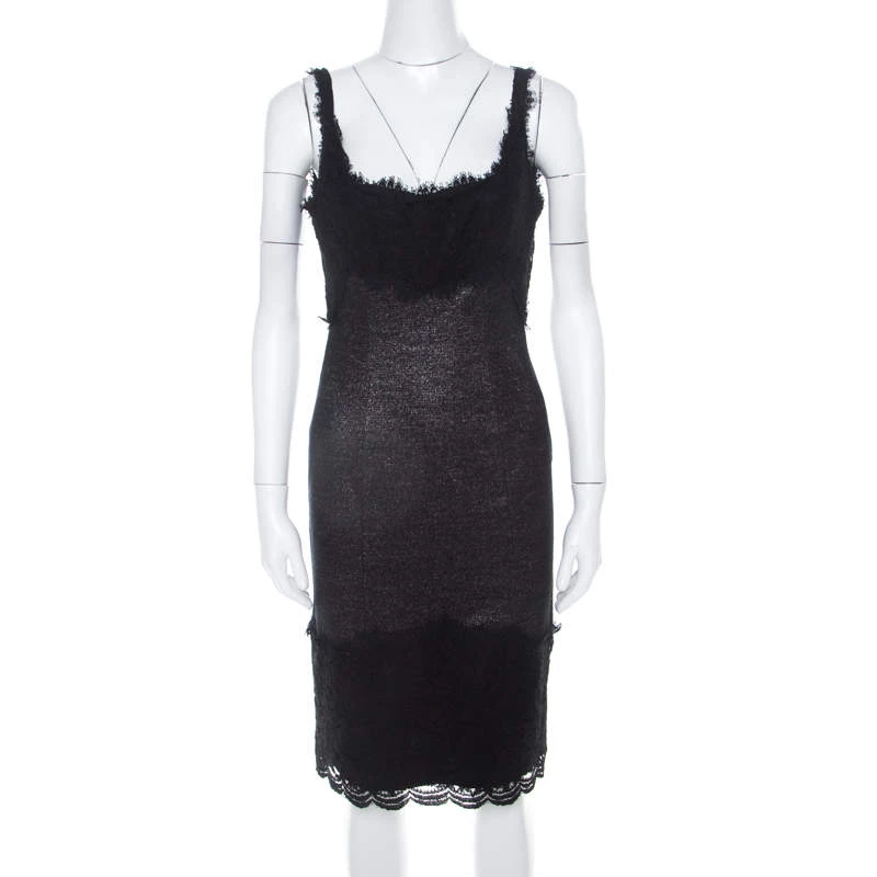 Diane Von Furstenberg Silver And Black Lace Paneled Olivette Sheath Dress M For Women 1 Diane Von Furstenberg Silver And Black Lace Paneled Olivette Sheath Dress M For Women
