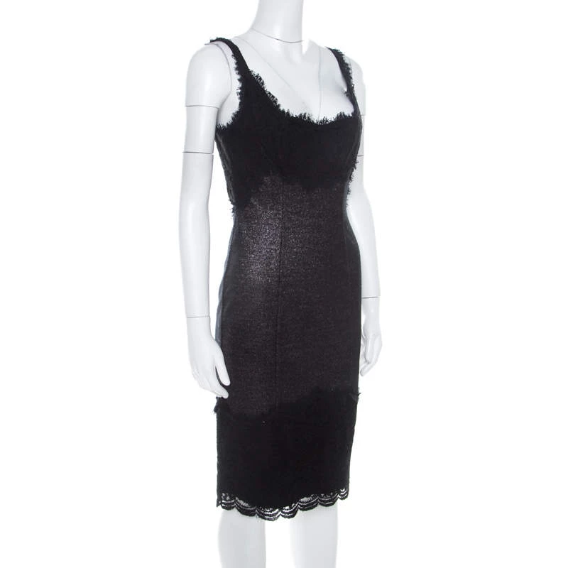 Diane Von Furstenberg Silver And Black Lace Paneled Olivette Sheath Dress M For Women 2 Diane Von Furstenberg Silver And Black Lace Paneled Olivette Sheath Dress M For Women - Image 2