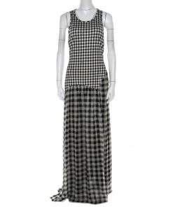 Diane Von Furstenberg Black And White Checkered Silk Davina Maxi Dress M For Women