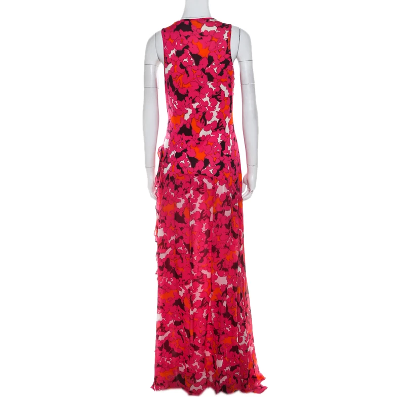 Diane Von Furstenberg Pink Silk Eden Garden Printed Davina Maxi Dress L For Women 3 Diane Von Furstenberg Pink Silk Eden Garden Printed Davina Maxi Dress L For Women - Image 3