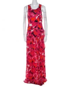 Diane Von Furstenberg Pink Silk Eden Garden Printed Davina Maxi Dress L For Women